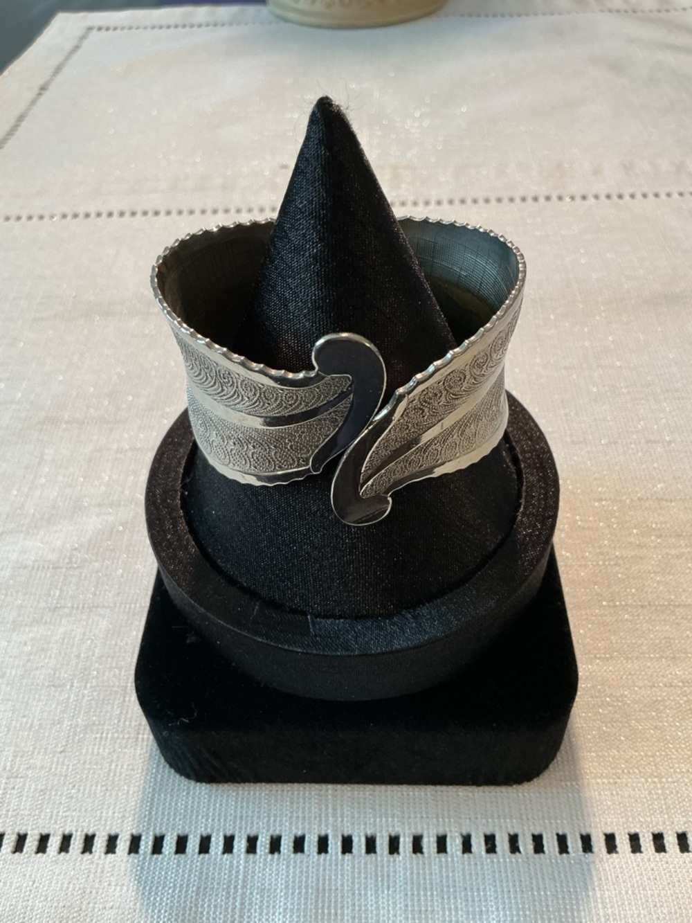 Feather Bypass Silver Tone Hinged Cuff Bracelet